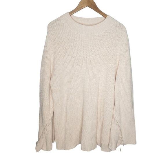 City Chic Sweaters - City Chick pink chunky knitted oversize sweater laced up sleeves plus size 20
